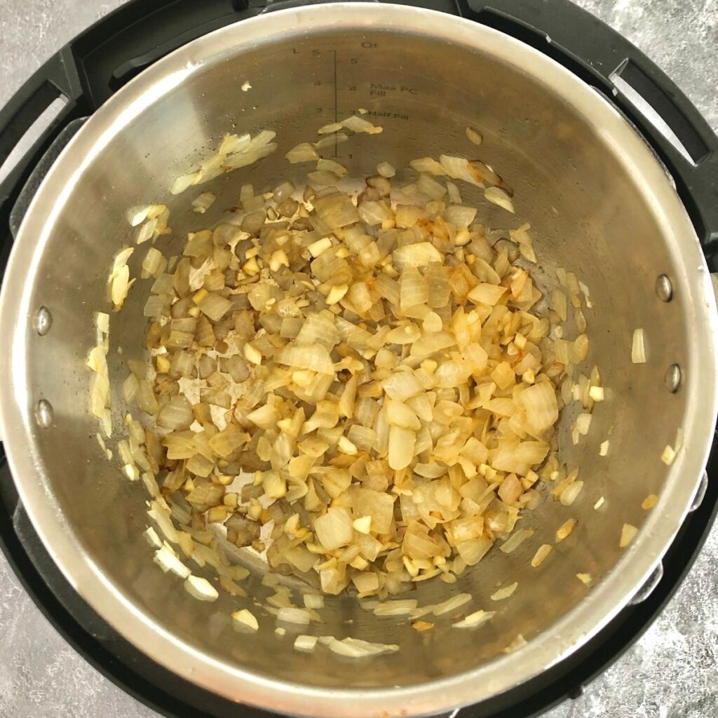 Sauted onion and garlic in the Instant Pot