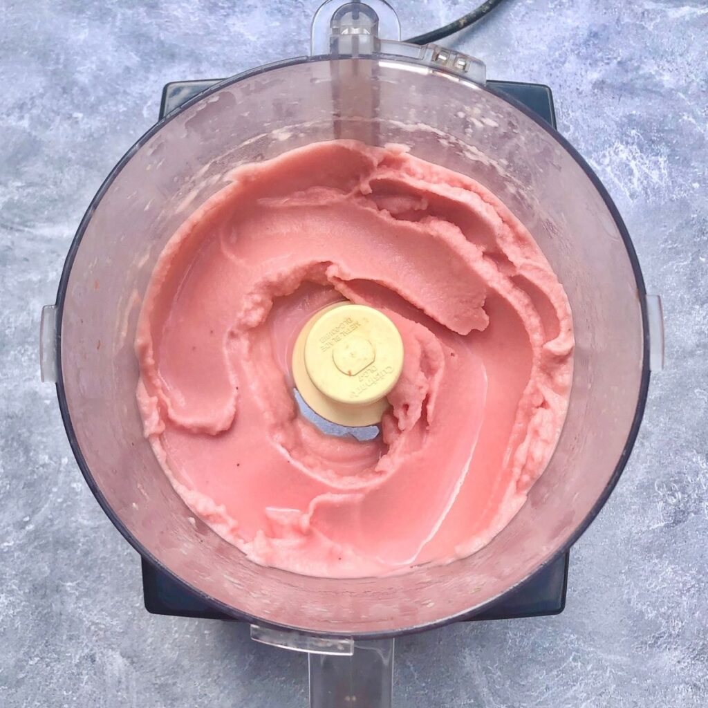 Watermelon ice cream in a food processor
