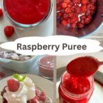raspberry puree sauce in 4 different photos
