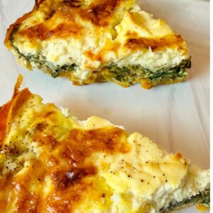 two slices of spinach ricotta quiche