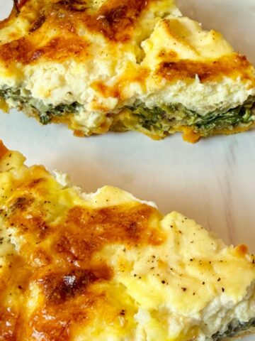 two slices of spinach ricotta quiche